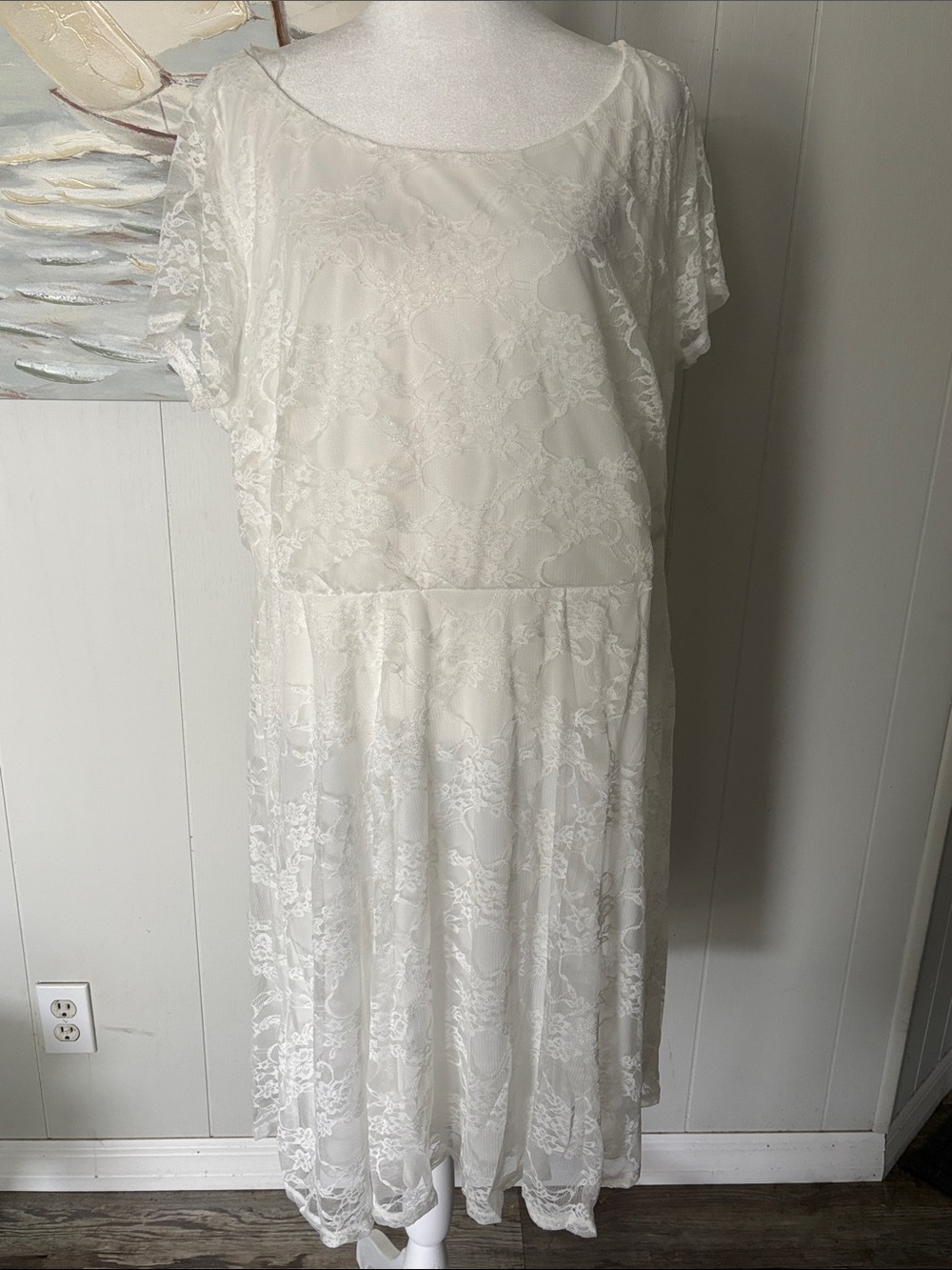 Plus size Wrapper Ivory Lace Overlay Maxi Dress